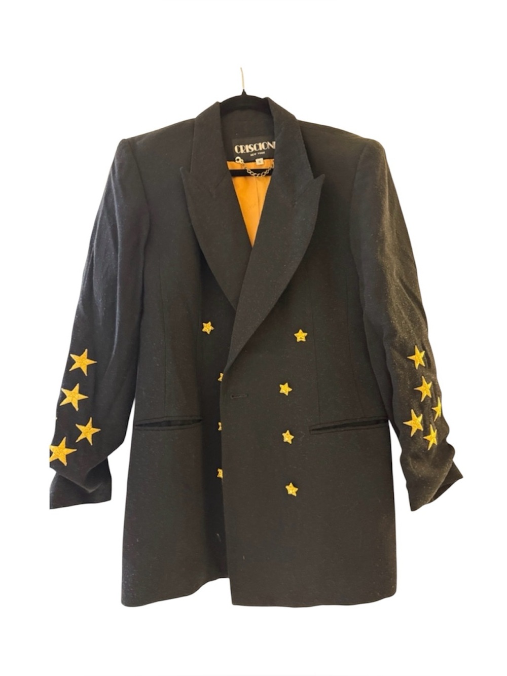 CRISCIONE Black Double-Breasted Blazer with Gold Star Accents